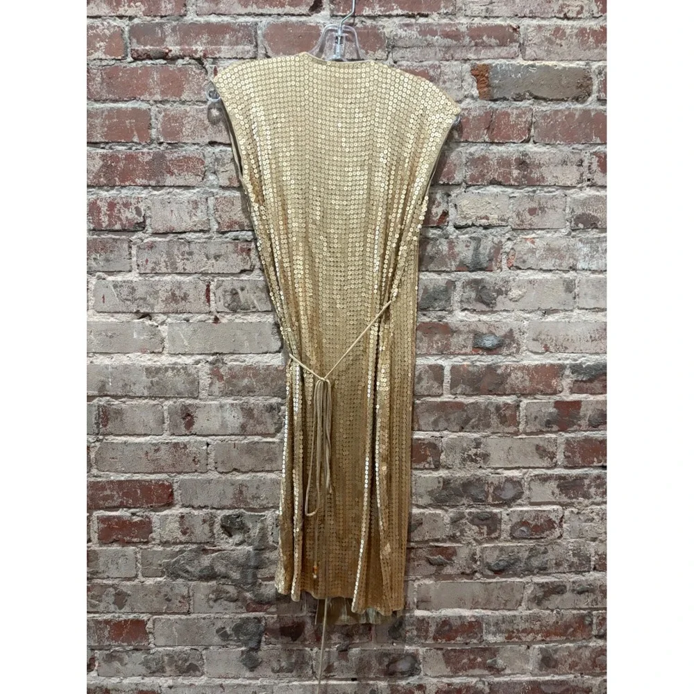 NEW Michael Kors Sequin Faux Wrap Dress Dark Camel Gold XS‎